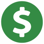 A bold black dollar sign centered on a solid green circle background.