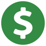 A large green dollar sign centered inside a green circle on a lighter green background.