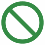 A green prohibition symbol, consisting of a green circle with a diagonal slash from upper left to lower right, on a transparent background.